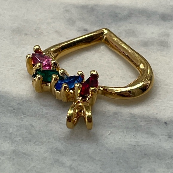 Gold Heart Pendant Charm Multi Color Gemstones VTG Style Rainbow Heart  Charm - Picture 2 of 9